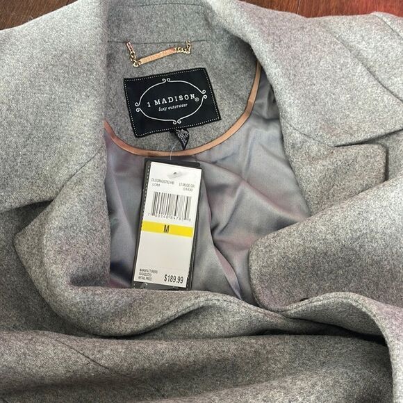 1 Madison the Coat Edit Wool-blend Reefer Coat-Grey-medium - Picture 2 of 5